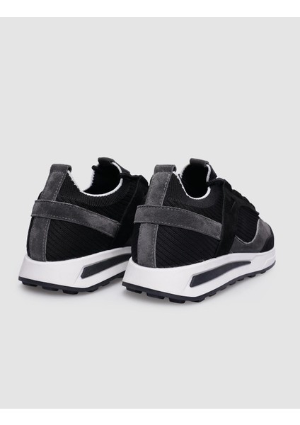 %100 Hakiki Deri Siyah Bağcıklı Erkek Sneaker