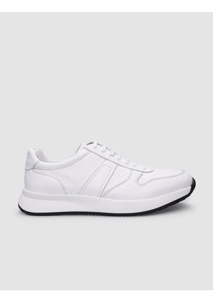 Deri Beyaz Bağcıklı Erkek Sneaker