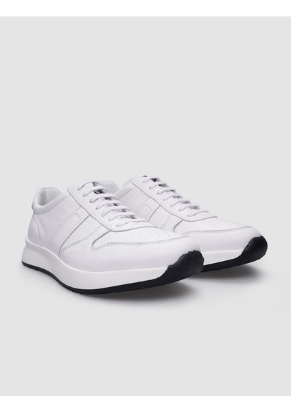 Deri Beyaz Bağcıklı Erkek Sneaker