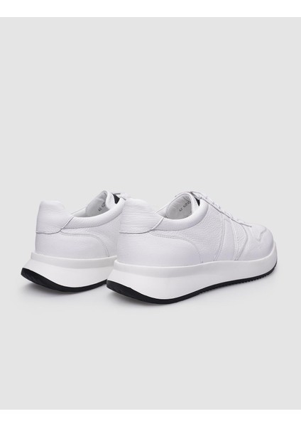Deri Beyaz Bağcıklı Erkek Sneaker