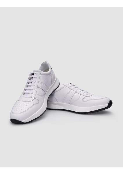 Deri Beyaz Bağcıklı Erkek Sneaker
