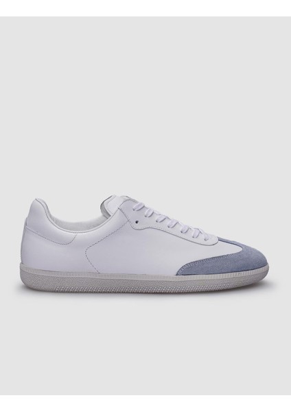 Deri Beyaz - Mavi Süet Bağcıklı Erkek Sneaker