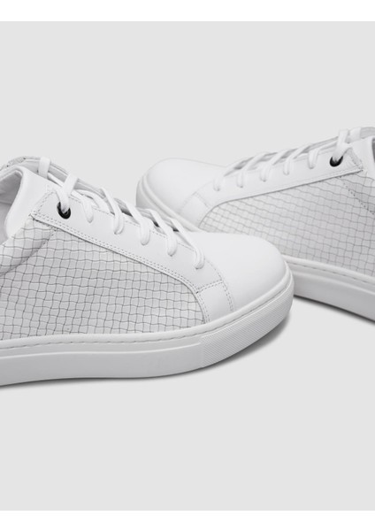 %100 Hakiki Deri Beyaz Kare Desenli Bağcıklı Erkek Sneaker indirimleri