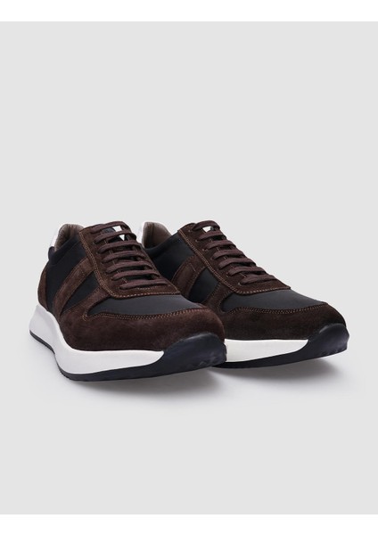 Deri Kahverengi Süet Bağcıklı Erkek Sneaker