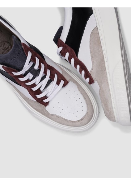 %100 Hakiki Deri Bej-Siyah Bağcıklı Erkek Sneaker