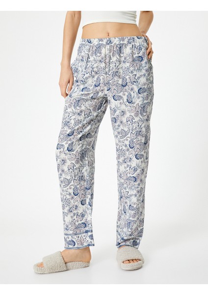 Çiçekli Pijama Altı Beli Lastikli