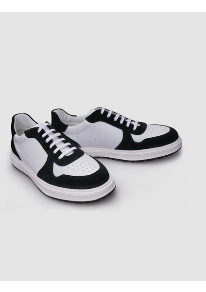 Beyaz - Siyah Bağcıklı Erkek Sneaker