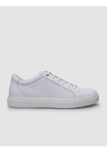 Beyaz Bağcıklı Desenli Erkek Sneaker