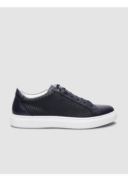 Lacivert Kare Desenli Bağcıklı Erkek Sneaker