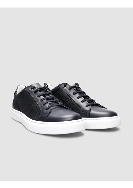 Lacivert Kare Desenli Bağcıklı Erkek Sneaker