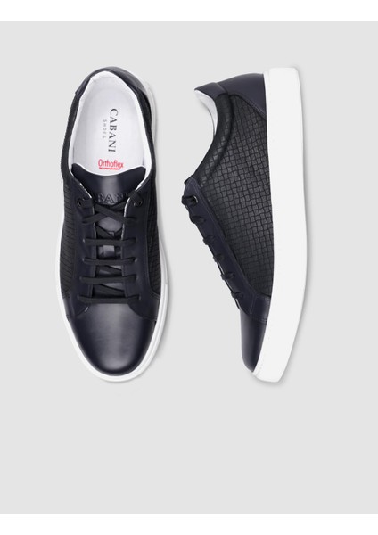 Lacivert Kare Desenli Bağcıklı Erkek Sneaker
