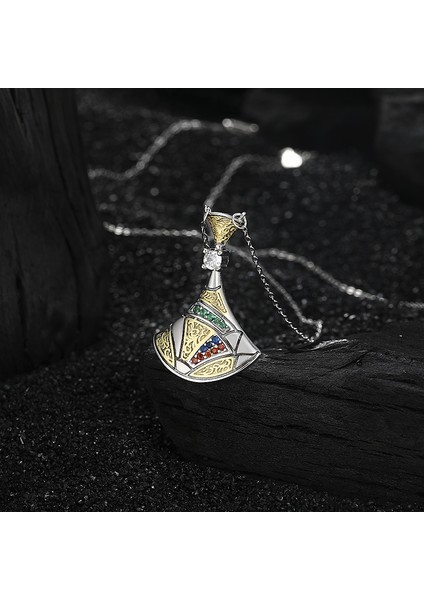 S925 Renkli Pırlantalı Gümüş Taraklı Kolye (Yurt Dışından) fiyatları