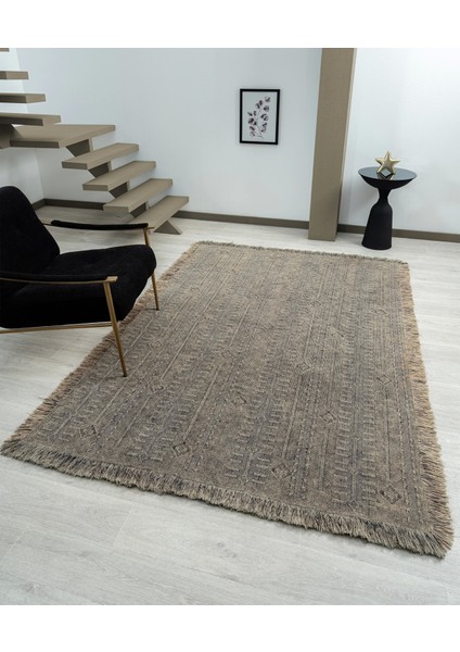 Carpetrium Home Antique Trk Stone - Dört Tarafı Saçaklı Pamuklu Yıkanabilir Kilim