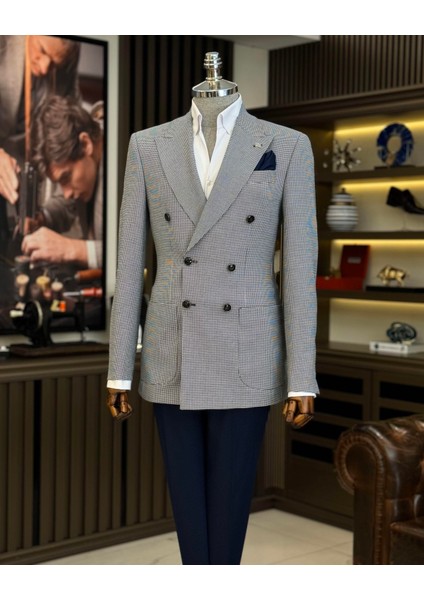 İtalyan stil slim fit kruvaze erkek ceket siyah T12227