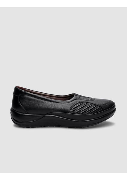 %100 Hakiki Deri Siyah Kadın Comfort Ayakkabı
