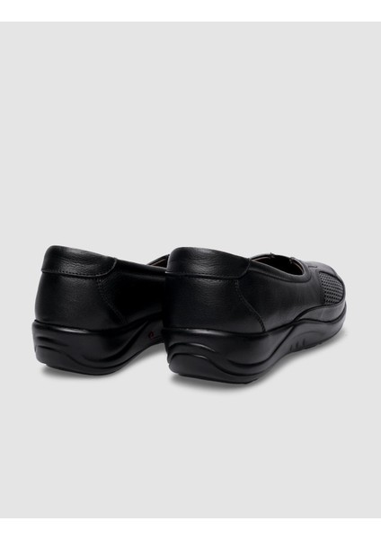 %100 Hakiki Deri Siyah Kadın Comfort Ayakkabı