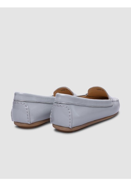 %100 Hakiki Deri Gri Rugan Kadın Loafer modelleri