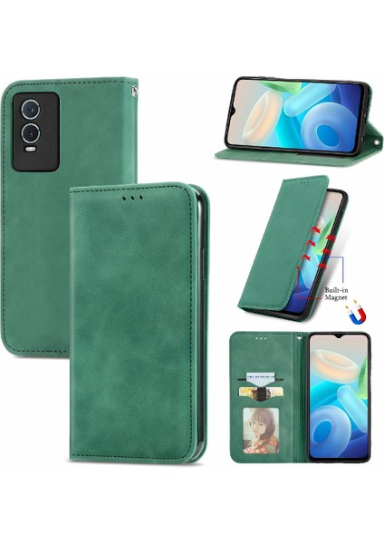 Vivo Y76S Için Kılıf Deri Kılıf Kordon Basit Iş Fermuar Cüzdan (Yurt Dışından)