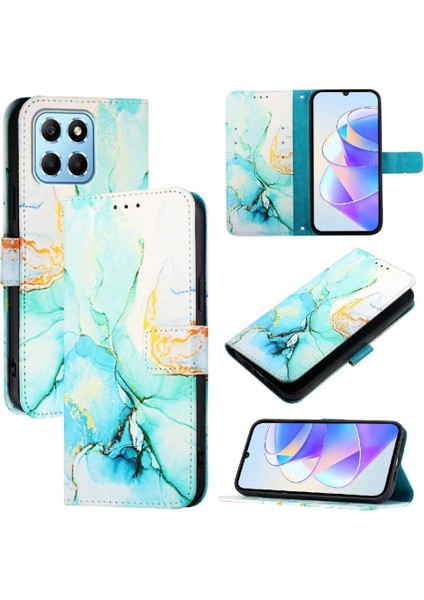 Onur Için Kılıf 70 Lite 5g Mermer Desen Pu Deri Cüzdan Kickstand (Yurt Dışından)