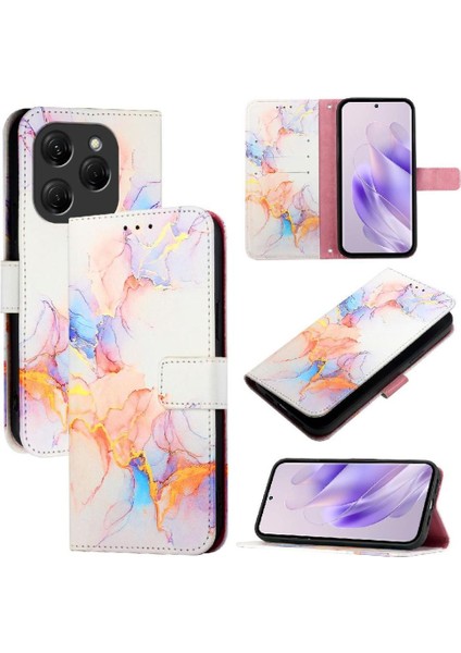 Tecno Spark 20 Pro Kickstand Pu Deri Mermer Desen Cüzdan Için Kılıf (Yurt Dışından)
