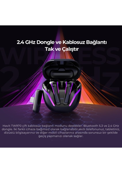 TW970 Tws Rgb Gaming Bluetooth Kulaklık