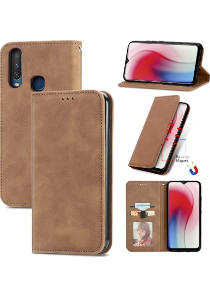 Vivo Y17 Basit Iş Cüzdan Fermuar Kordon Deri Kılıf (Yurt Dışından)