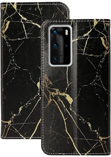 Huawei P40 Pro Kart Yuvaları Tutucu Için Flip Case Mermer Desen Manyetik Pu (Yurt Dışından)