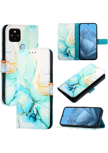 Google Piksel 5 Xl Cüzdan Pu Deri Kickstand Mermer Desen Için Kılıf (Yurt Dışından)