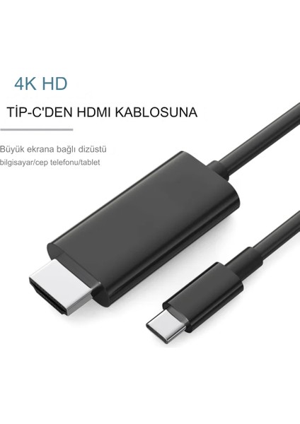 Type-C To 4K Ultra Full Hd Hdmı Usb-C Tak Çalıştır Görüntü Aktarım Kablosu-2m