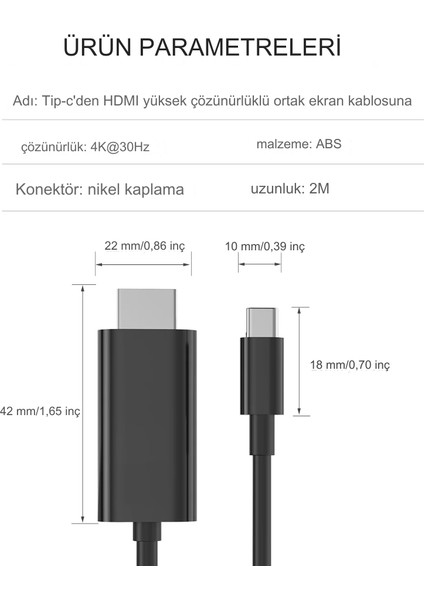 Type-C To 4K Ultra Full Hd Hdmı Usb-C Tak Çalıştır Görüntü Aktarım Kablosu-2m
