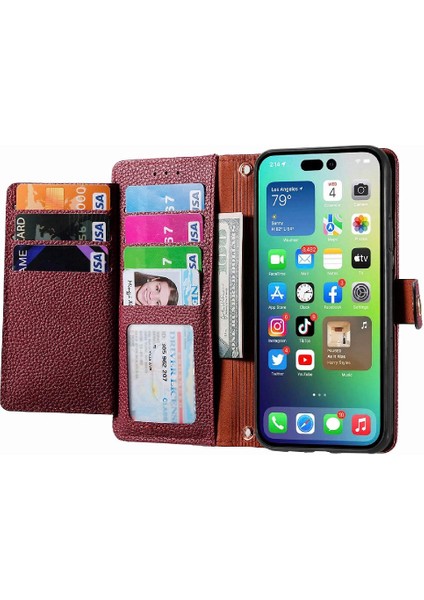Iphone 14 Için Kılıf Promax Aşk Deri Kılıf Fermuar Kordon Cüzdan (Yurt Dışından)