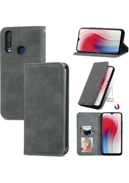 Vivo Y17 Basit Iş Cüzdan Fermuar Kordon Deri Kılıf (Yurt Dışından)