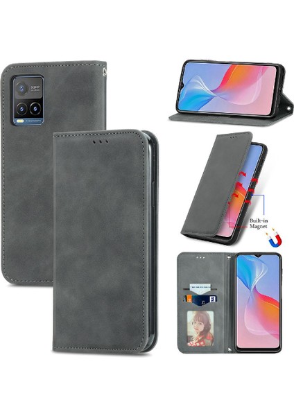 Vivo Y21S Için Kılıf Deri Çanta Fermuar Kordon Cüzdan Basit Iş (Yurt Dışından)