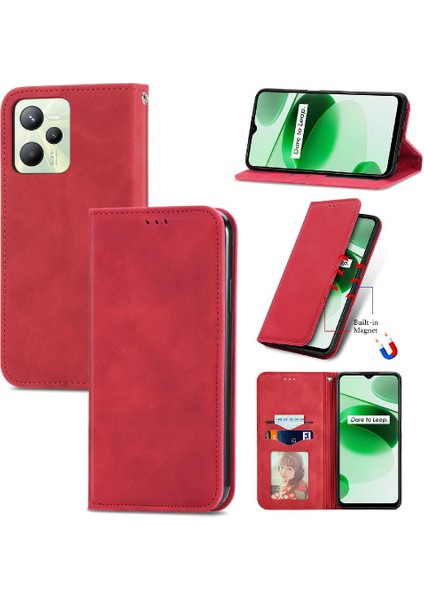 Realme C35 Fermuar Deri Kılıf Kordon Cüzdan Basit Iş Için Kılıf (Yurt Dışından)