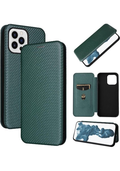 IPhone 14 Için Kılıf Artı Deri Folio Flip Case Manyetik Karbon Fiber (Yurt Dışından)