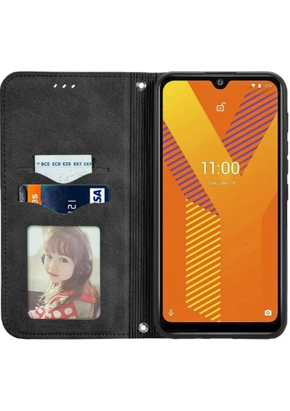 Wiko Lanyard Kordon Deri Kılıf Cüzdan Için Kılıf Basit Iş Fermuar (Yurt Dışından)