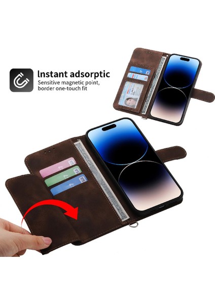 Iphone 13 Pro Için Flip Case Çoklu Kredi Kartı Yuvaları Bileklik Kabartmalı (Yurt Dışından)