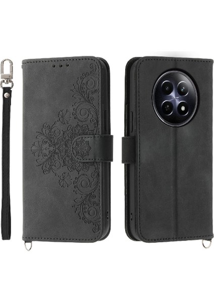 Realme 12 5g Darbeye Dayanıklı Kabartmalı Çoklu Kredi Kartı Yuvaları Için Flip Case (Yurt Dışından)