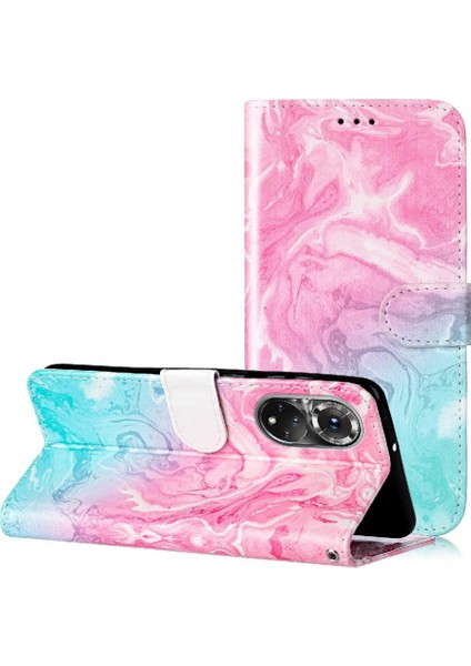 Huawei Nova 9 Için Flip Case Manyetik Kart Yuvaları Tutucu Mermer Desen Tam (Yurt Dışından)