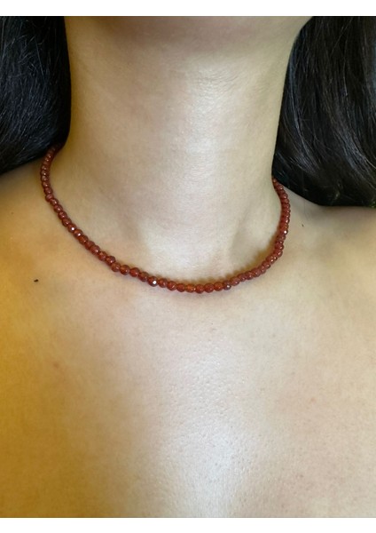 Doğal Kristal Boncuklu Bordo Kadın Kolye Boy 21