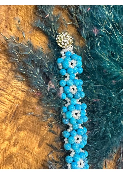 Turkuaz Taşlı Çiçekli Tasarım Çocuk Bileklik 15X2 cm fiyatları