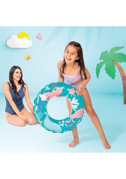 Şeffaf Desenli Çocuk Yüzme Simidi Turkuaz 61CM (59242) fiyatları