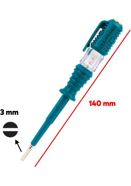 Total Kontrol Kalemi 140 mm Elektrik Priz Faz Voltaj Kontrol Tornavidası Düz Uçlu THT291408