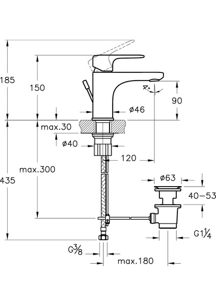 VitrA Root Round A42722 Lavabo Bataryası (Sifon Kumandalı), Krom