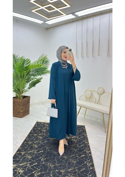 Premium Dubai Krep Kumaş Iç Elbise ve Dış Kap Ikili Kadın Takım modelleri