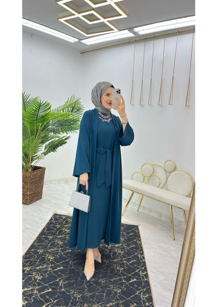 Premium Dubai Krep Kumaş Iç Elbise ve Dış Kap Ikili Kadın Takım fırsatları