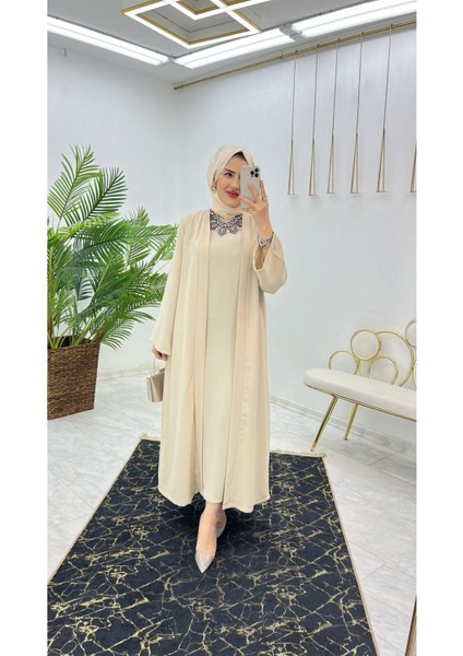 Premium Dubai Krep Kumaş Iç Elbise ve Dış Kap Ikili Kadın Takım fiyatları