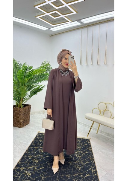 Premium Dubai Krep Kumaş Iç Elbise ve Dış Kap Ikili Kadın Takım fiyatları