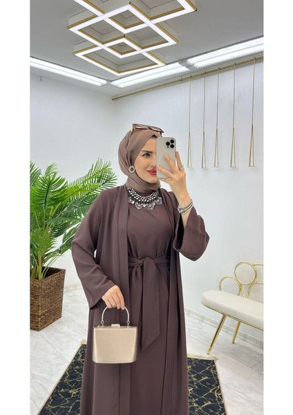 Premium Dubai Krep Kumaş Iç Elbise ve Dış Kap Ikili Kadın Takım fırsatları