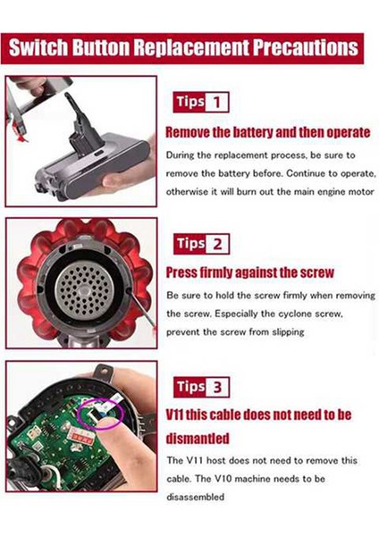 V10 V11 Elektrikli Süpürge Için Yükseltilmiş Tetik Anahtarı Düğmesi Tornavidalar ile Ağır Hizmet Tipi Yedek Tetik Düğmesi (Yurt Dışından)